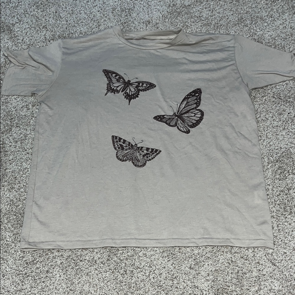 Tan T-Shirt with Butterfly Design